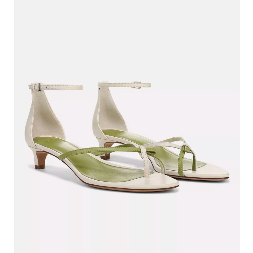 VINCE Siri Leather Heeled Sandal White/Green Size 8